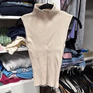 DISSH Ribbed Sleeveless Mock Neck Top - Beige